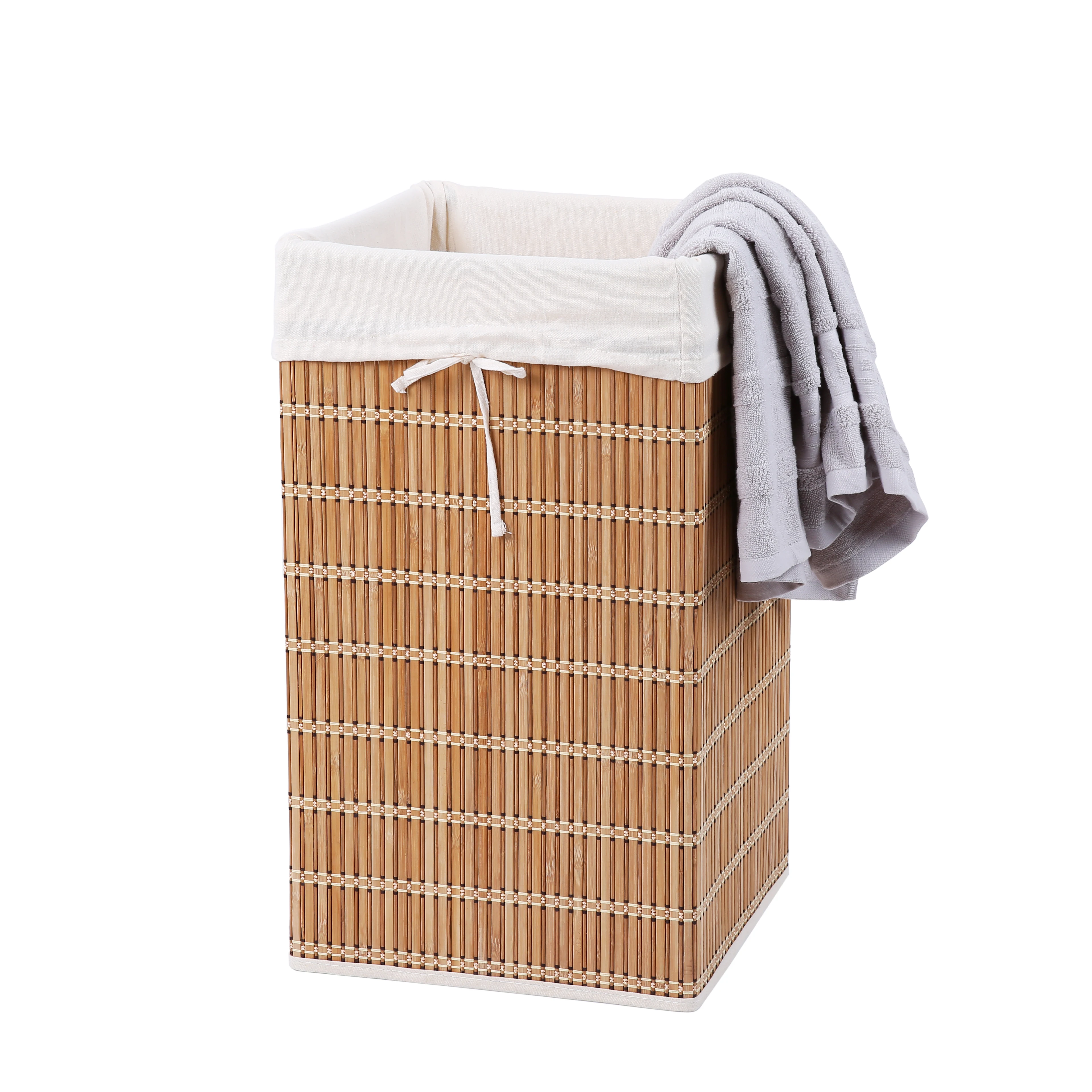 

Hot Seller Square Bathroom Natural Bamboo foldable laundry hotel basket storage basket for Laundry, Beige and raw white