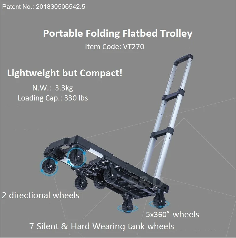 
150kg load compact aluminum platform lightweight portable 7-wheel flatbed dolly folding shopping luggage hand trolley cart truck 