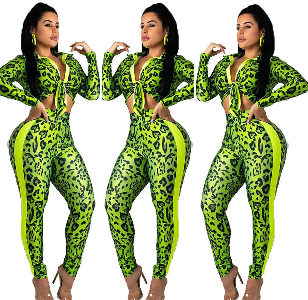 

Hot young girl sexy Women's fashion printed tight two-piece suit, Customized color
