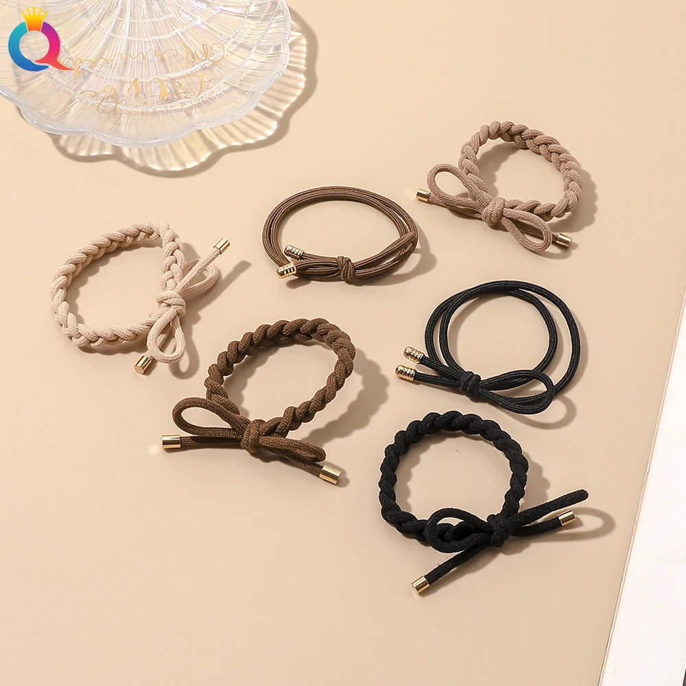 

QIYUE Korea Simple Solid Colors Knot Elastic Hair Tie For Girl Hot Selling Elastic Various color Knotted Nylon Bow Hand Bands