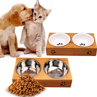 

Fast shipping ceramics and stainless cat dog bowl dog bamboo stand bowl feeder