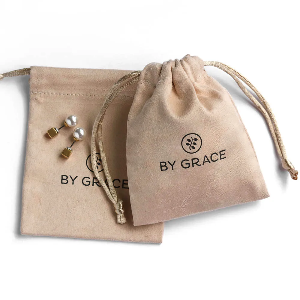 

PandaSew 8*11cm custom luxury suede packaging jewelry pouch drawstring bag with custom logo, Nude or customized color