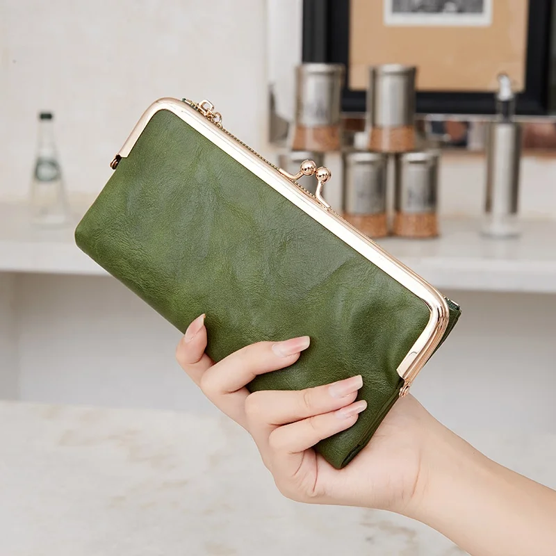 Solid Color Multi Functional Long Wallet Vintage Clutch Coin Purse Women's Card Holder Zipper Wallet