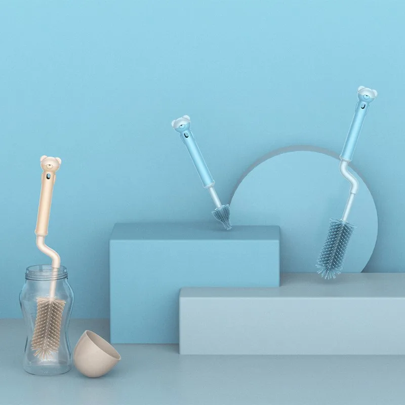 

New Design Silicone Baby Feeding Bottle Brush Bpa Free Baby Nipple Pacifier Cleaning Brush With Removable Bristle, Blue, green, pink, orange