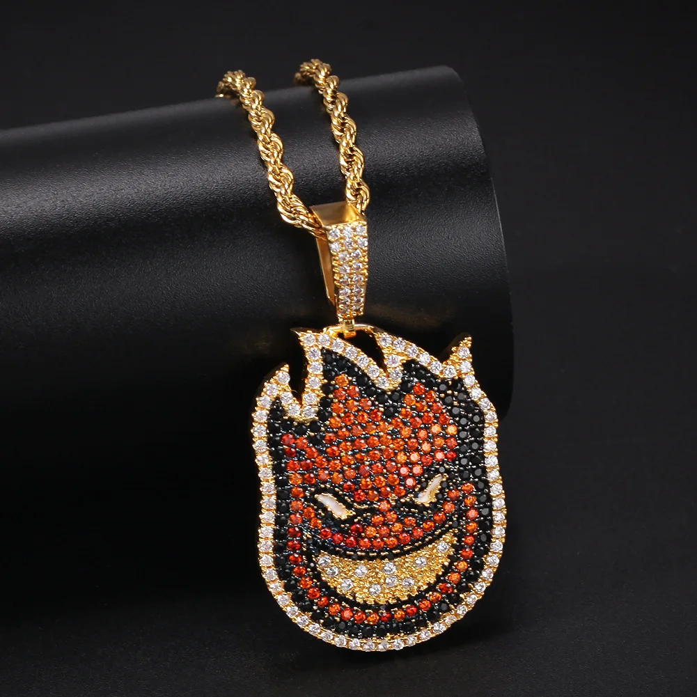 

Men's Hip Hop Rock Jewelry Cartoon New Flame Small Boy Two-sided Wheels Pendant Necklace for Men Women Rapper Jewelry, 14k/18k gold,rose gold,white gold,black etc.