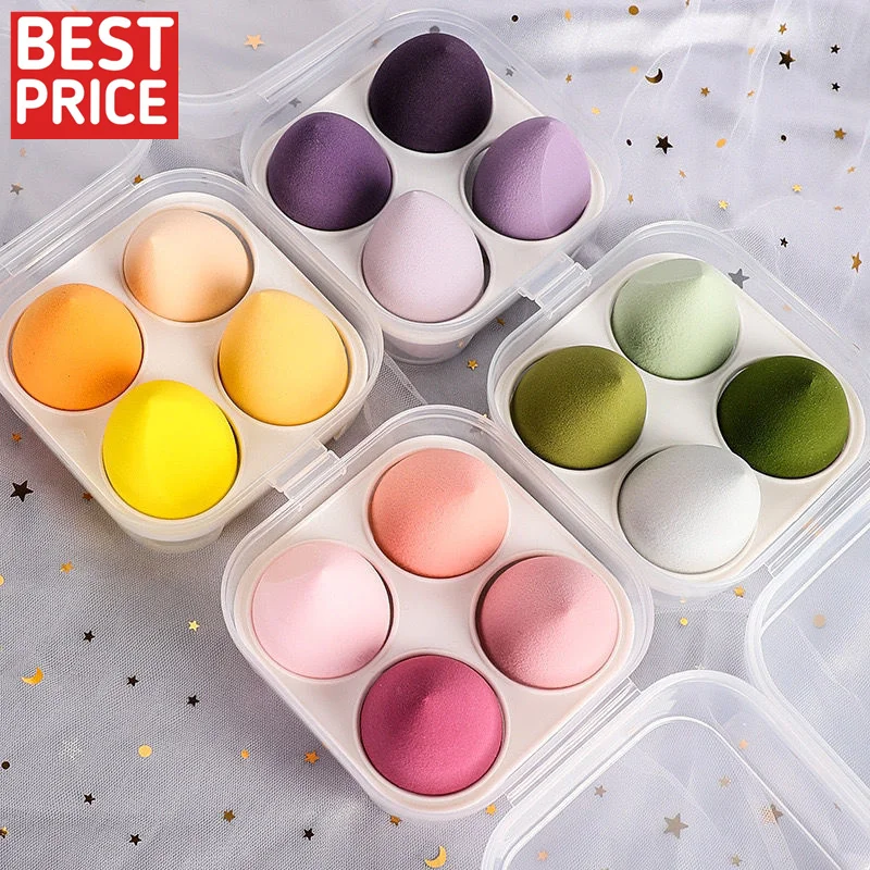 

4pcs beauty makeup sponge Powder Puff Dry and Wet Combined Beauty Cosmetic makeup foundation powder sponges in egg's box, Multicolor