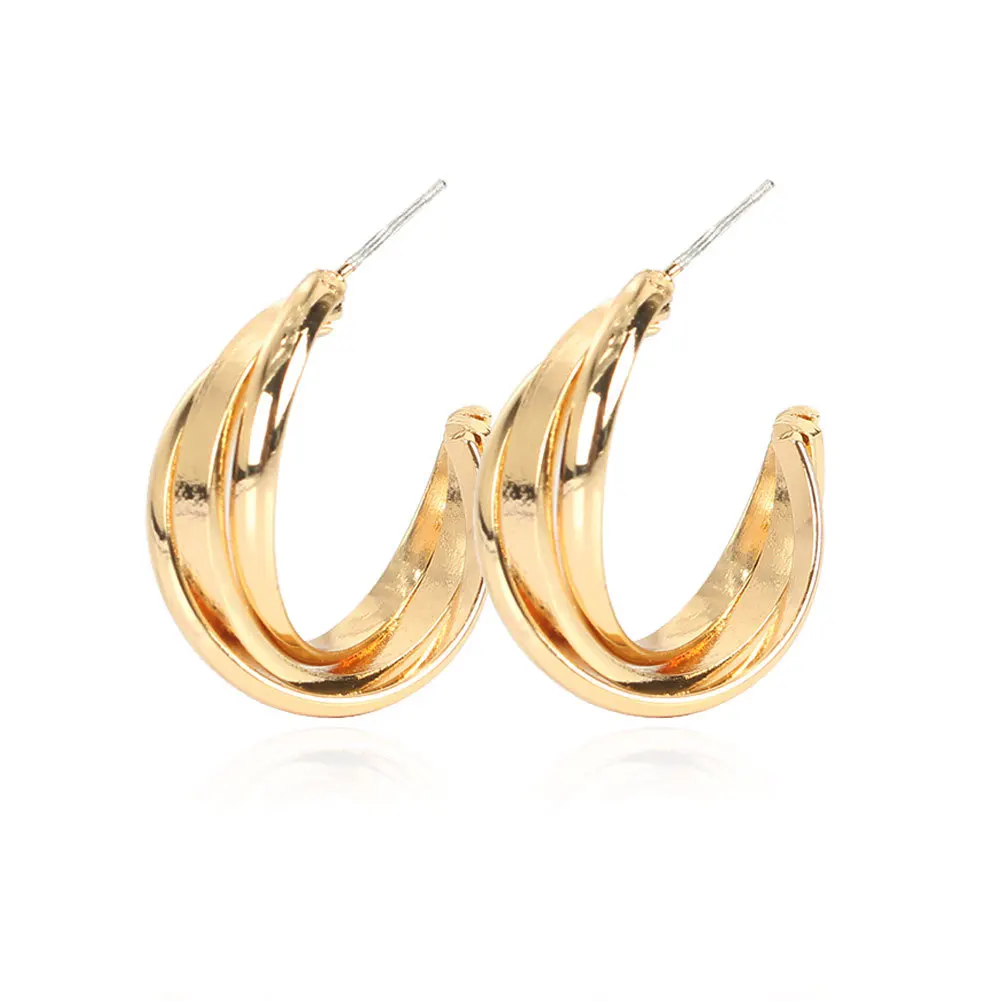 

Simple Temperament Womens Hoop Earrings Mutilayered Twist Hoop Stud Earring