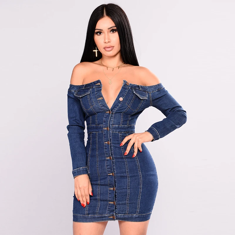 Factory In Stock Jeans Long Sleeve Shirt Denim Plus Size Off Shoulder ...