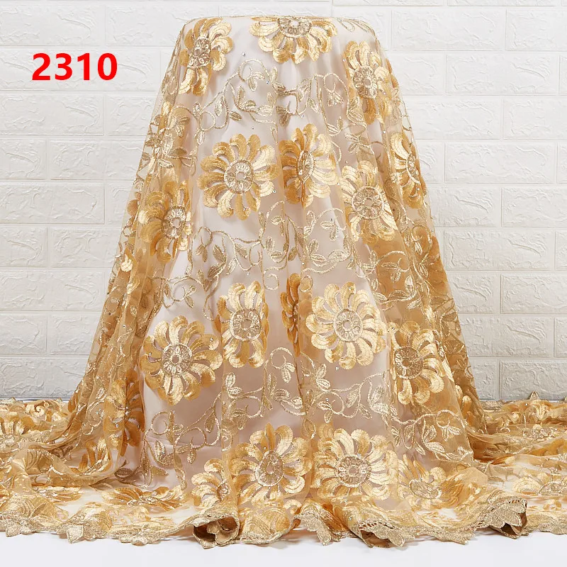 

2310 Shipping Free African Cheap Tulle Fabric Beaded Sequined Lace Fabric Gold Color Lace Fabric, Cupion