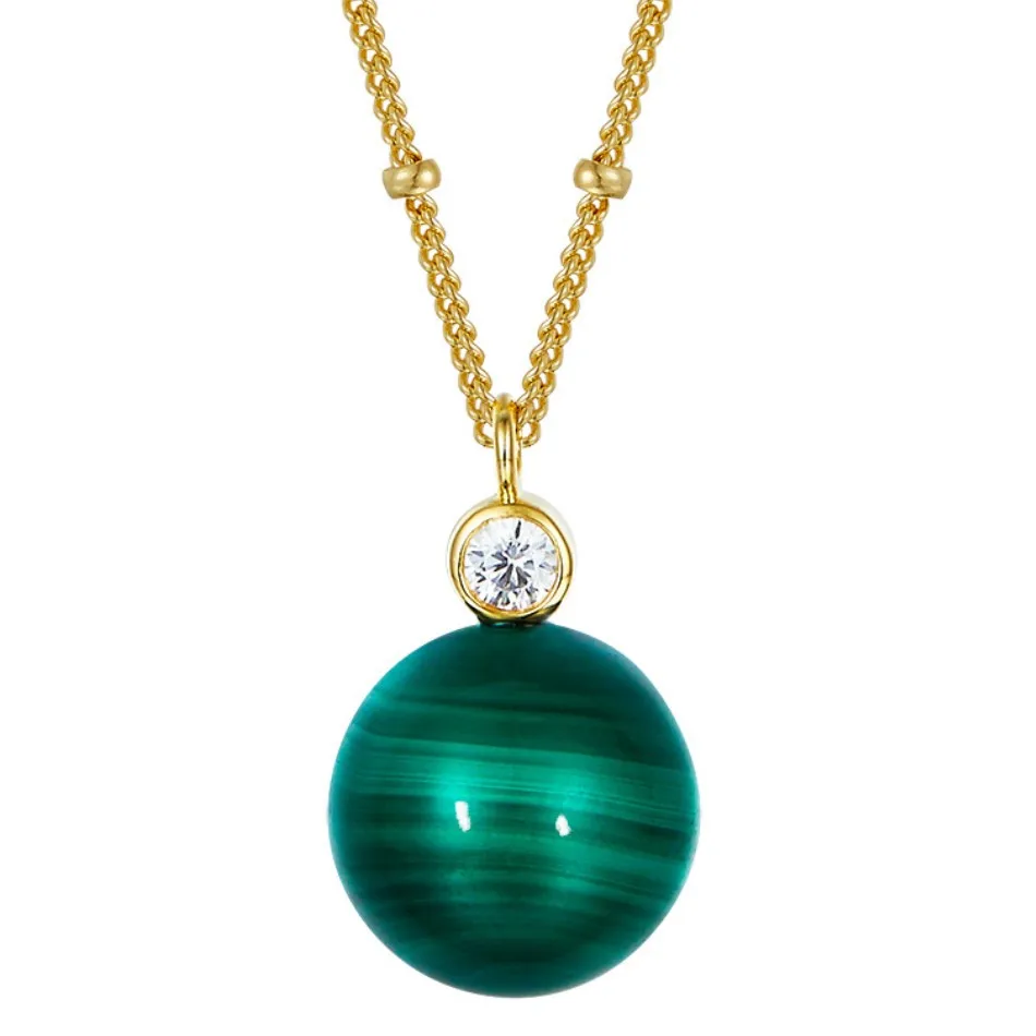 

MN00850 Factory wholesale 925 sterling silver jewelry natural malachite necklace /lasurite stone planet pendant necklace