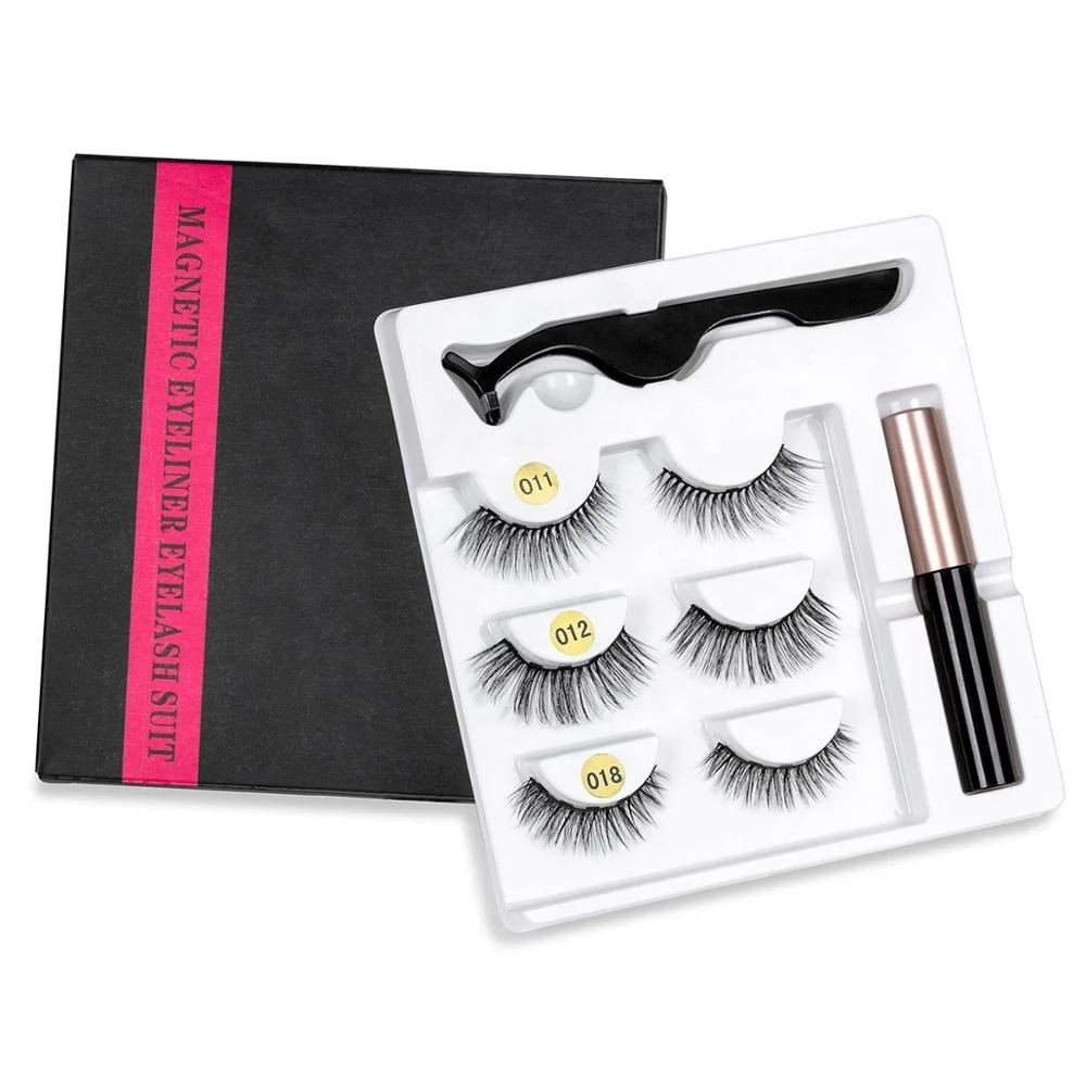 

Magnet eyelashes with magnetic eyeliner lashes and tweezers 3 pairs 3D Magnetic Eyelashes Kit Full Strip Lashes