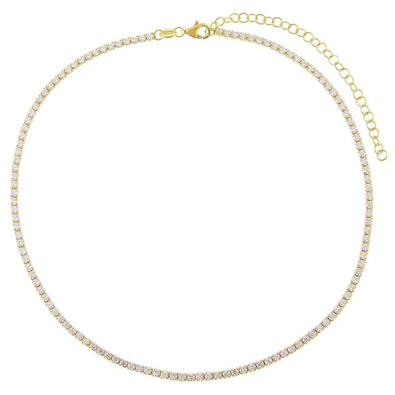 

Gemnel minimalist jewelry 925 sterling silver 18k gold thin 2mm tennis choker necklace