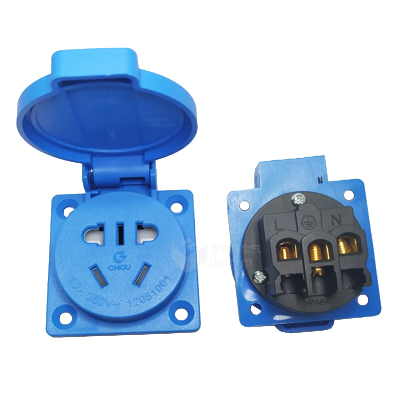 US AU Universal Waterproof Industrial Socket 10A 250V AC Power Connector Plug Electrical Socket Withcover IP44