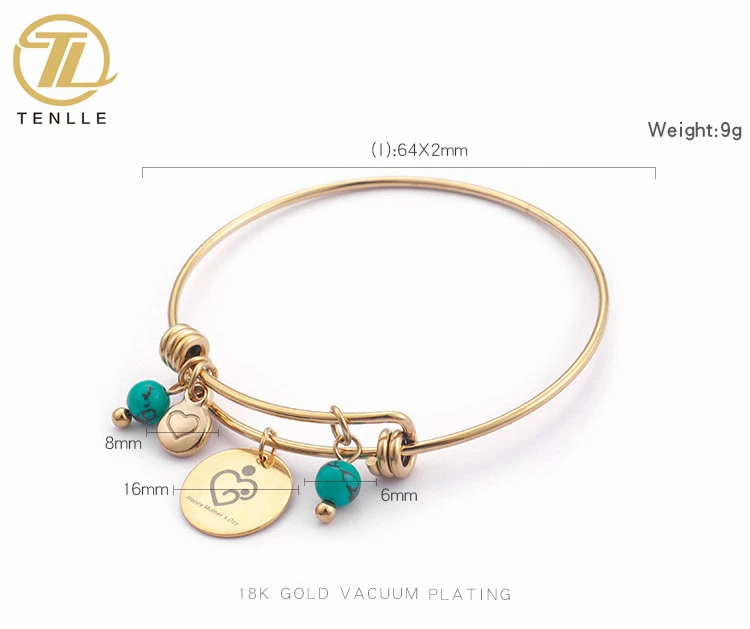 

Women Inspiration Jewelry Silver Gold Plated Heart Stainless Steel Charm Bracelet Expandable Adjustable Wire Bangle Bracelet