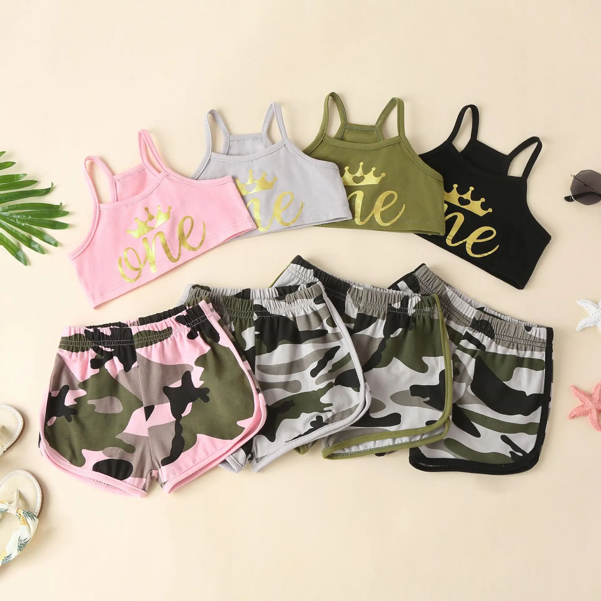 

summer kids Camouflage 2 piece set vest crop top with pants casual girl boy baby summer Camouflage clothing, Custom choose