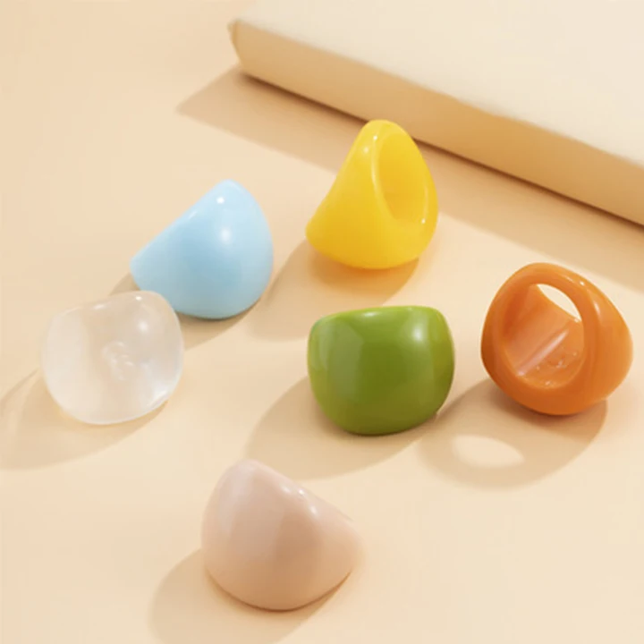 

Hot Sale Fashion Geometric Macaron Rings Multi Color Chunky Acrylic Rings for Women, As picture shows