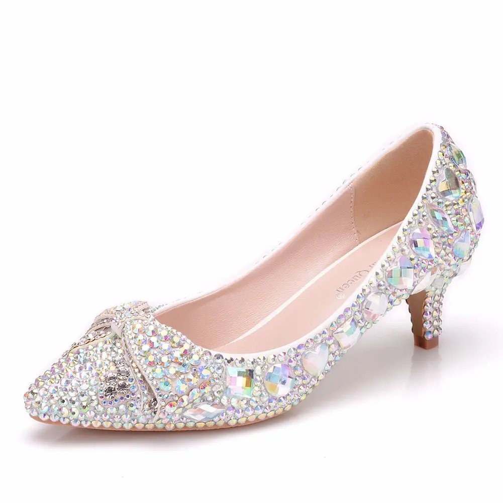 

2020 fashion low heel pumps for women luxury shinning wedding party shoes for bride