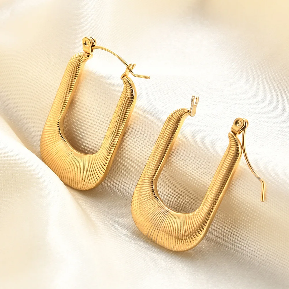 

2024 Fashion Fine Jewelry Earrings Geometry Rectangular Hollow thread 18K Gold Stainless steel Hoop Earrings Women