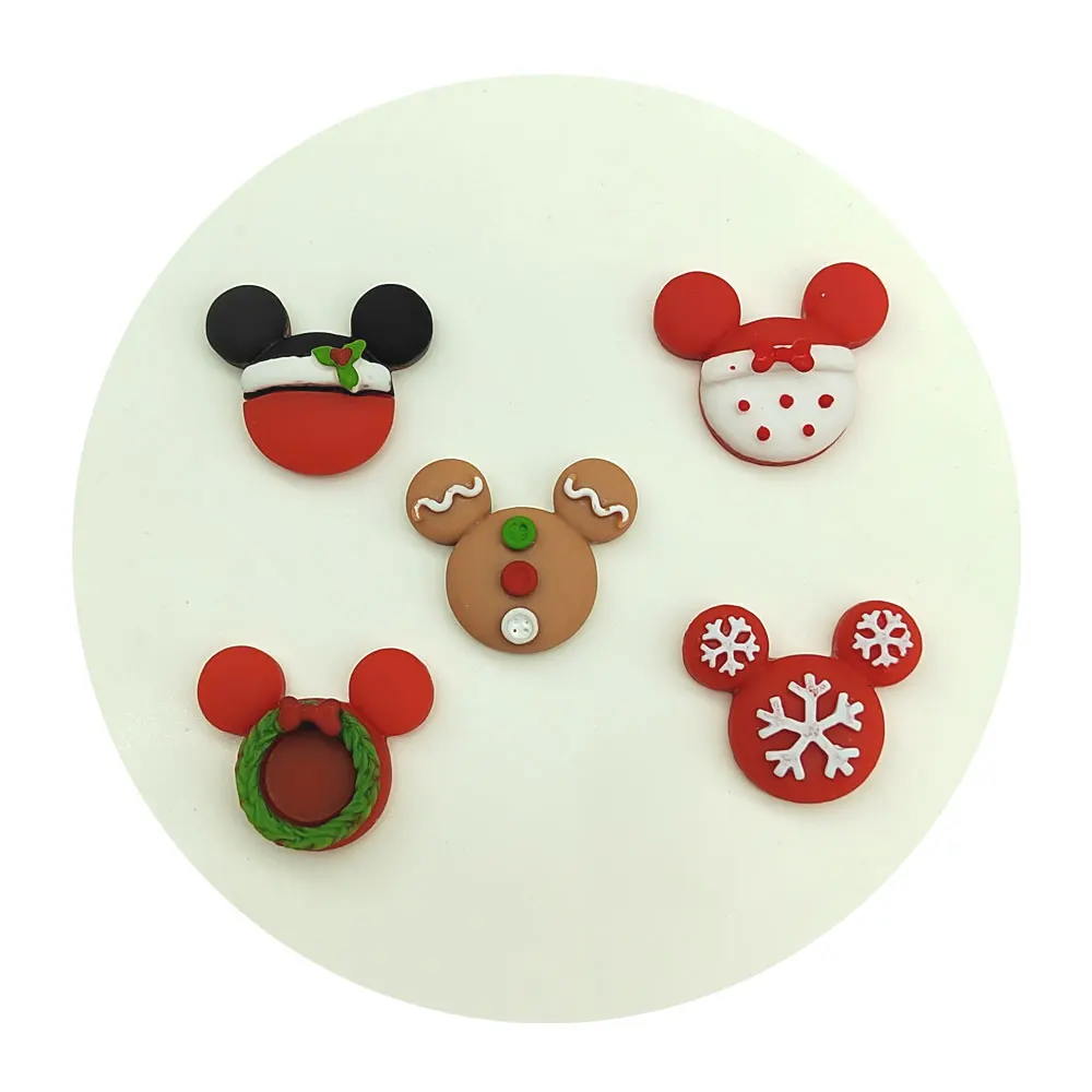 100 Pcs Cute Mini Christmas Cartoon Mouse Head Flat Back Resin Cabochon Phone Deco DIY Scrapbooking Jewelry Findings Components