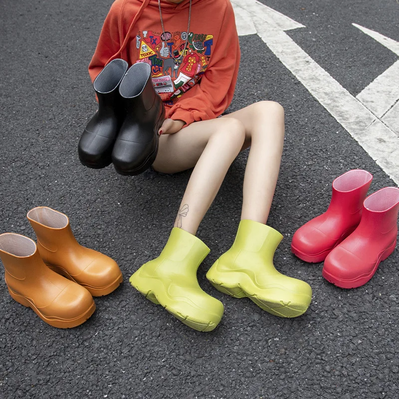 

drop shipping fashionable Multicolor PVC high heel platform Waterproof Short rubber rain boots shoes women