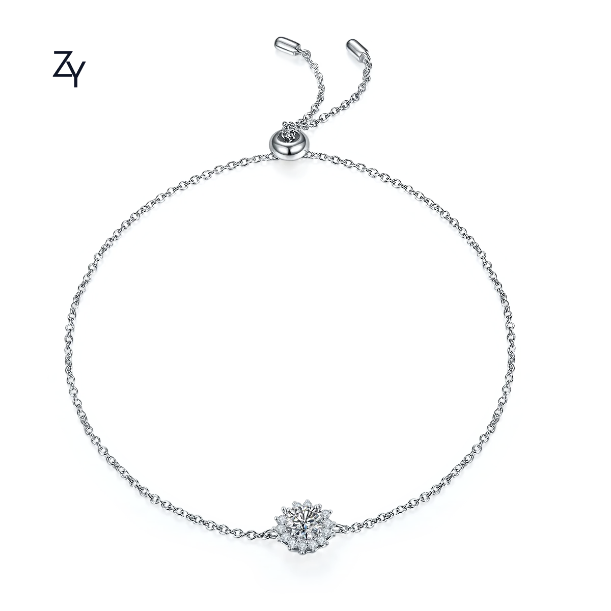 

ZHUANGYEE sunshine Luxury gems Round Cut 0.5 ct moissanite 925 Sterling Silver 18k gold link chain bracelets for women Jewelry