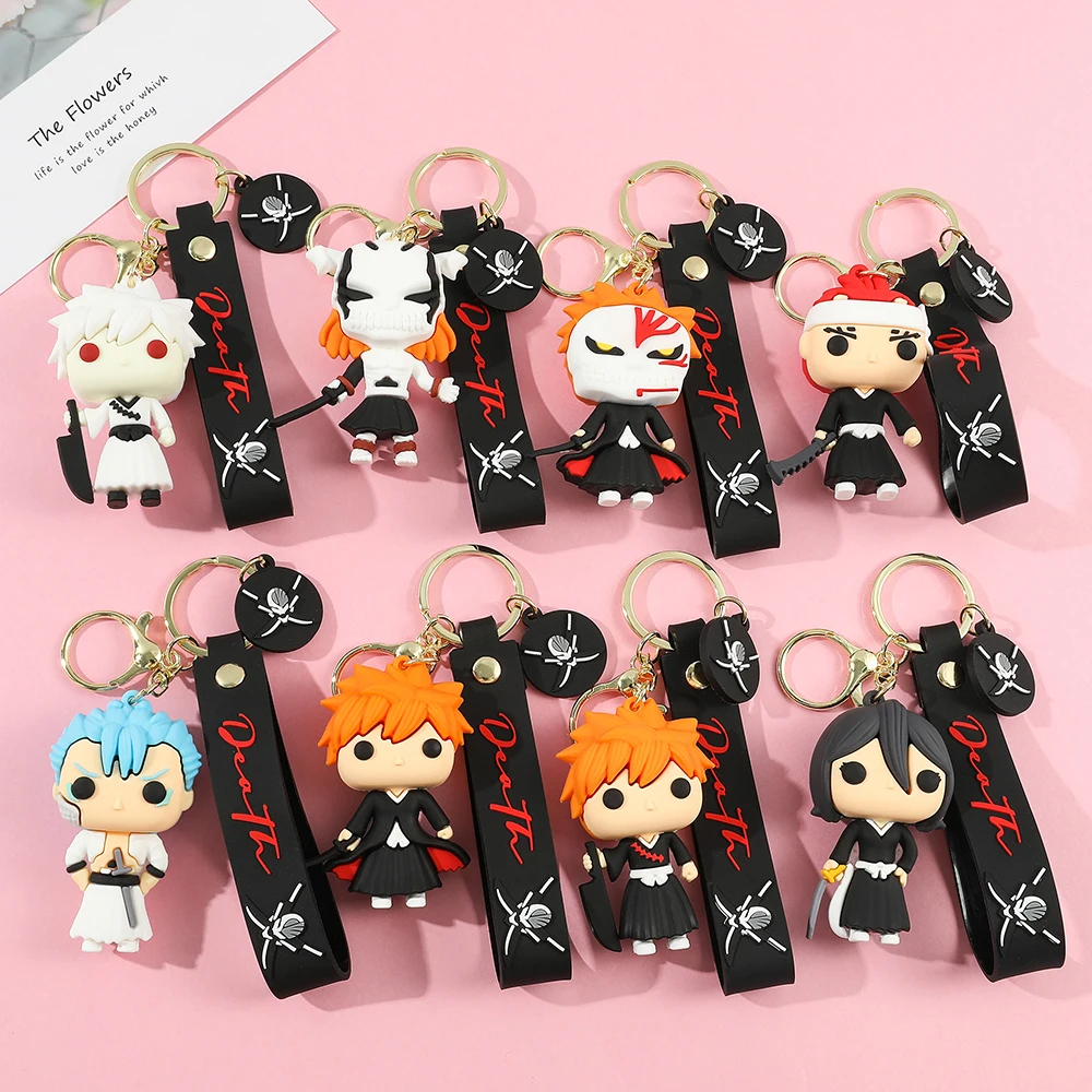 

3D PVC Kawii Silicon Anime Bleach Character Keychain Kazui Kurosaki KUCHIKI RUKIA INOUE ORIHIME URAHARA Key Ring Kids Gift LC249