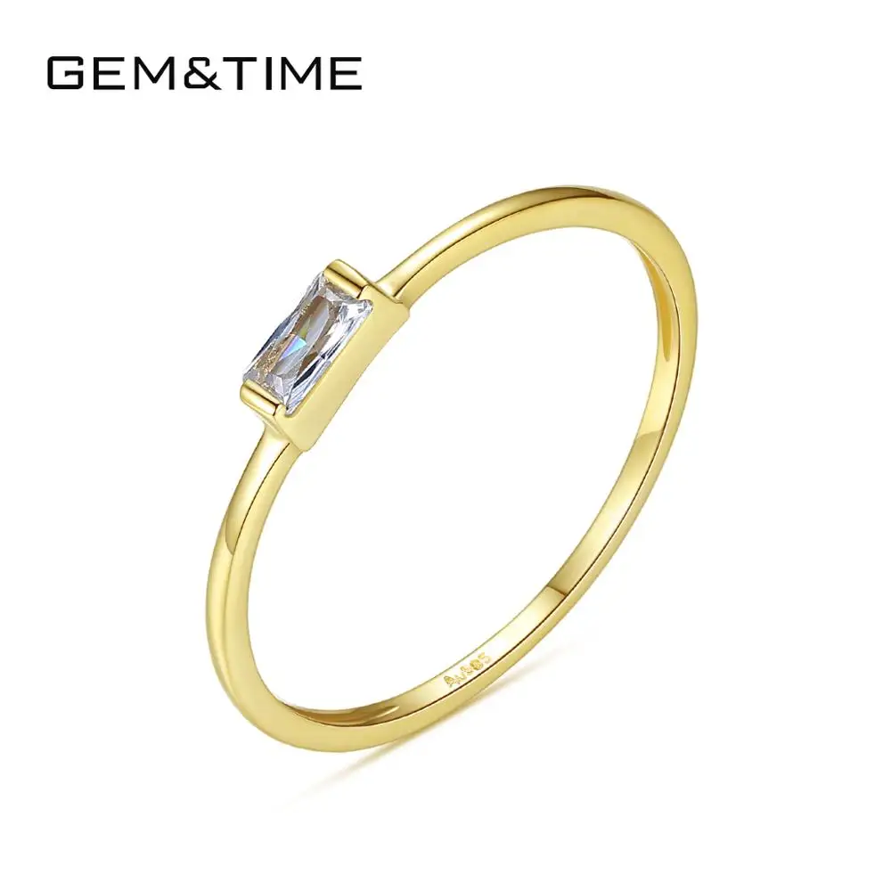 

GEM&TIME Customize 14K Solid Gold Ring with Rectangular Zircon Design for Woman Wedding Vintage Gift