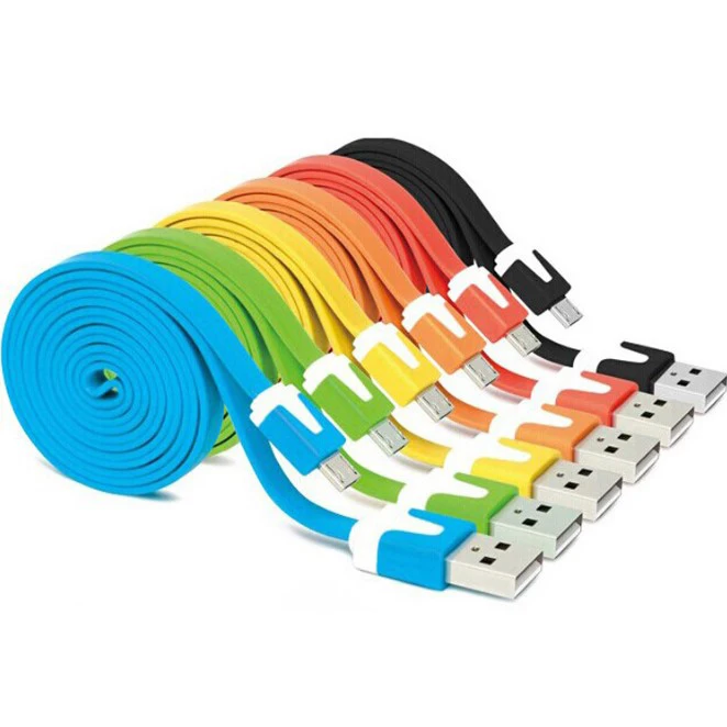 

High Quality Micro USB Cable Flat Noodle USB Microcable for Android Cell phone, Black/white/yellow/green/purple/pink/rose/blue/orange/red