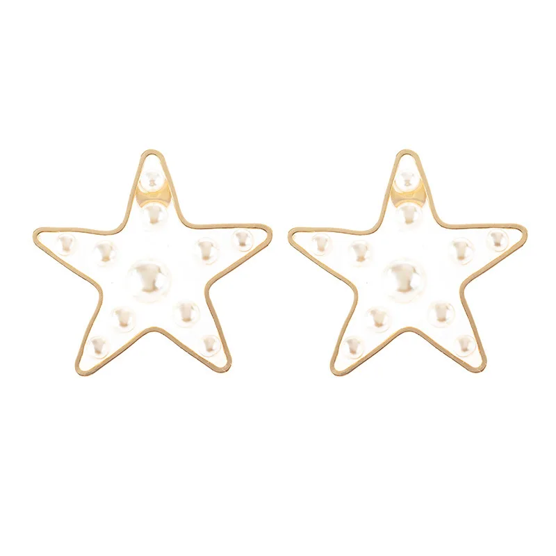 

retro niche design 925 silver stud star transparent resin pearl earrings