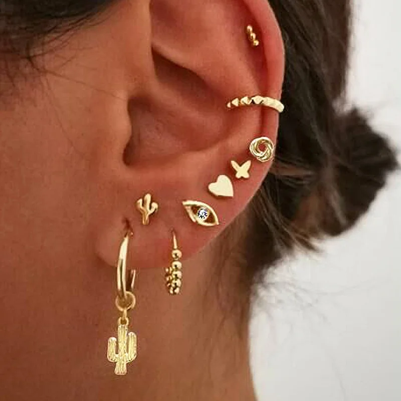 

5694 New Fashion Women Earrings Bohemian African Rainbow Clip Stub Earrings for Women