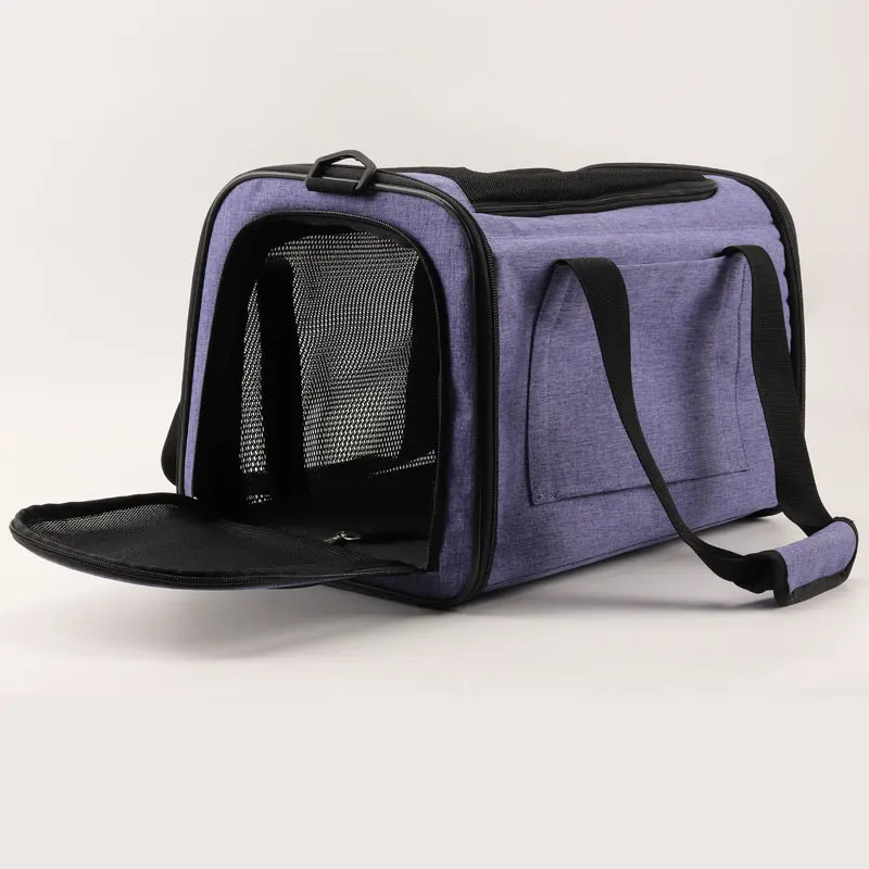 

New Type Mesh Outdoor Breathable Portable One-shoulder Backpack Sling Carrier Bag Quilted For Small Pet Cat Dog, Purple, grey