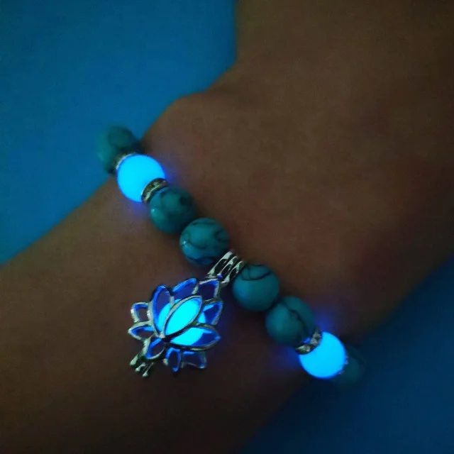 

European And American Hot New Style Jewelry Turquoise Bead Bracelets Yoga Energy Luminous Lotus Elastic Beaded Bracelet