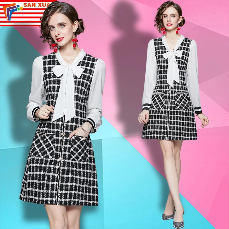 

In stock 2021 new ladies clothing wholesale spot small fragrant wind fake two-piece splicing casual fashion plaid skirt, Picture