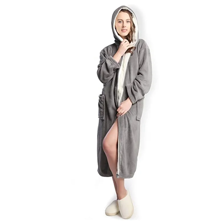 
Home Custom Bath Robe Spa Hooded Thick Pajamas Women Plush Flannel Bathrobe 