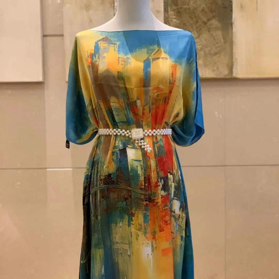 

europe style beach dress oil painting plus size women's dress, 1 color