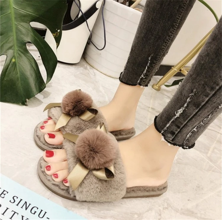 

Newest Winter Women Cotton slippers Slip Shoes non-slip home Slippers Bow Flats Female House Shoes, 4 colors