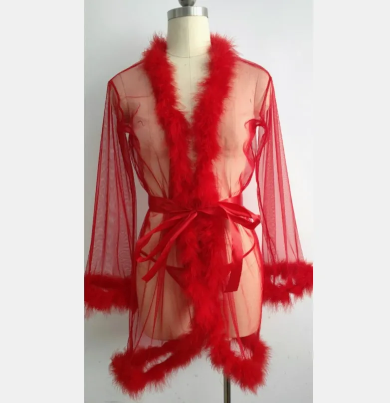 Sfy761 New Short Fur Trim Long Lace Trim Robe - Buy Fur Robe,Fur Dress ...