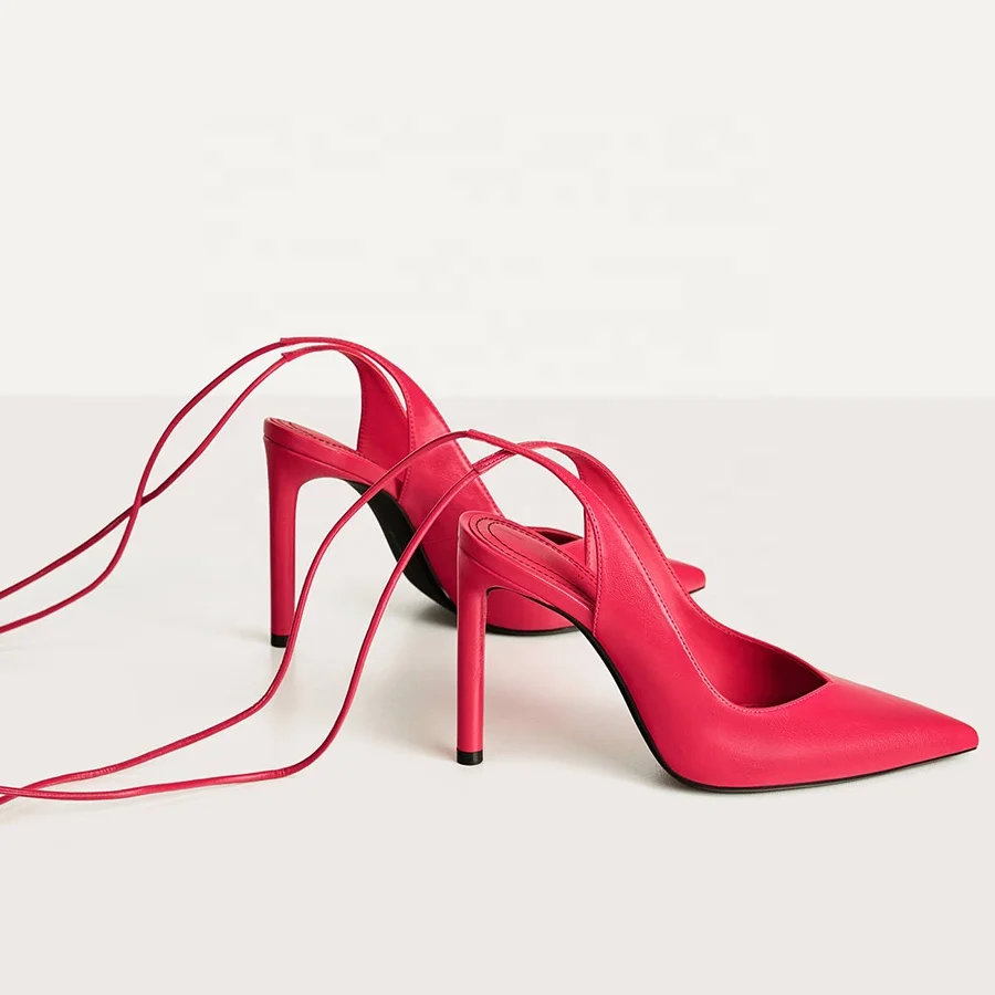 

V-vamp 2020 new arrivals strappy design pointed toe red tie up heels shoes high-heel slingback women pumps shoes