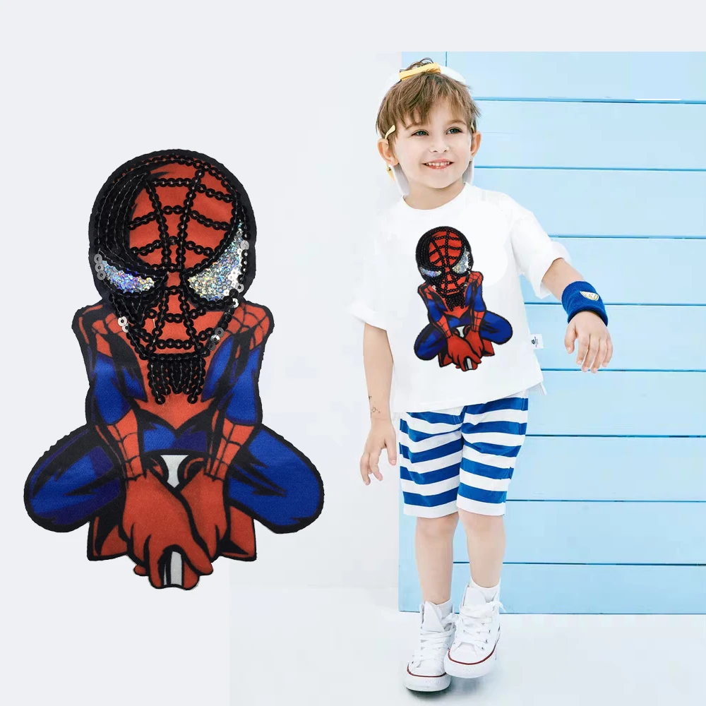 2019 Parches Selling Led Light Cartoon Superhero Aplicacione Aplique de Lentejuelas Para Ropa Sequin Reversible Comisetas Blusas