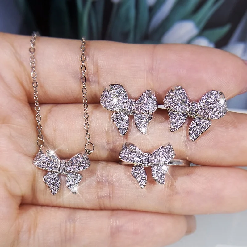

Fashion Bling Cubic Zircon Butterfly Jewelry Set Solid 925 Sterling Silver Wedding Jewelry for Women, Customized color