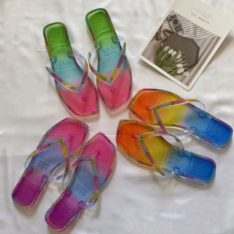 

C&Y Wholesale Summer OEM Custom Logo Print Pvc Flipflops transparent flip flops, As shown