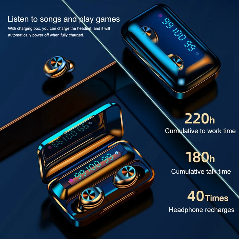 
2000mAh Touch Control F9-10 Power Bank TWS Bluetooth 5.0 Earphone Earbuds With 3 LED LCD Digital Display Headset Headphone 