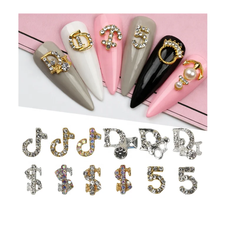 

New Glitter Alloy Nail art with Rhinestone Charms 3d nail art stickers decoration jewelry designer nail charms