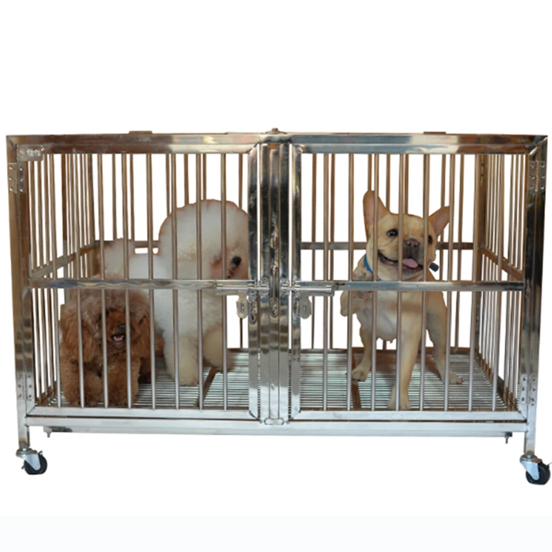 

37" Stackable Assembly Heavy Duty Dog Cage with Double Doors and Plastic Tray, Silver