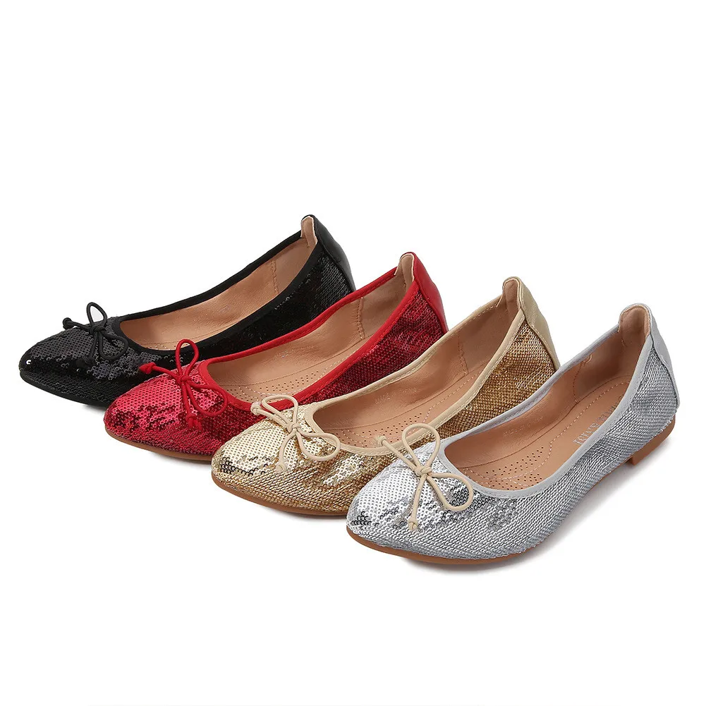 

Wholesale Flat Shoes Women Fashion Sequins Sandals Women Office Shoes Large Size, Red,black,white,beige