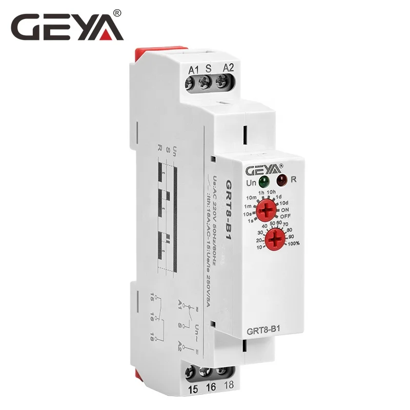 

GEYA GRT8-B1 AC/DC12V-240V off Delay Timer Relay 16A 1NO1NC Delay Time Range 0.1s-10days