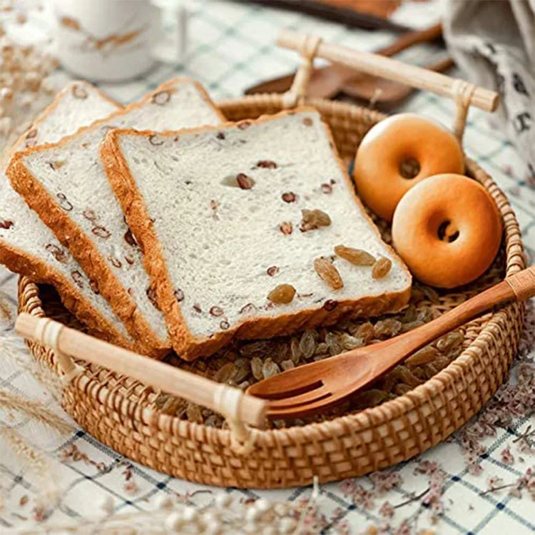 

Top Quality Handmade Natural Degradable Heat Insulation Hotel Breakfast Bread Serving Wicker Rattan Amenity Tray, Natural color