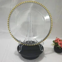 

13inch gold beads clear pp plastic wedding decorative charger plate