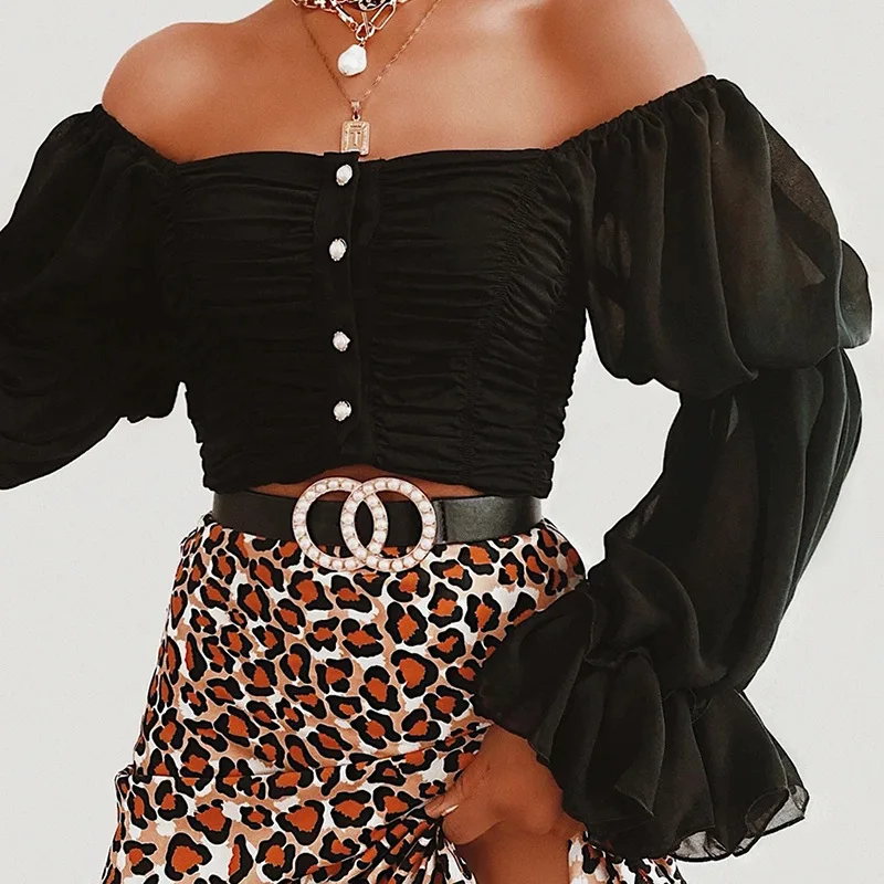 

FS2454A Sexy lady off shoulder black chiffon blouse