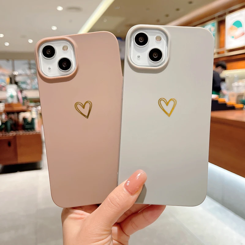 

Amazon Hot Selling Electroplated Golden Love Heart Phone Case for iPhone 13 Soft TPU Cover